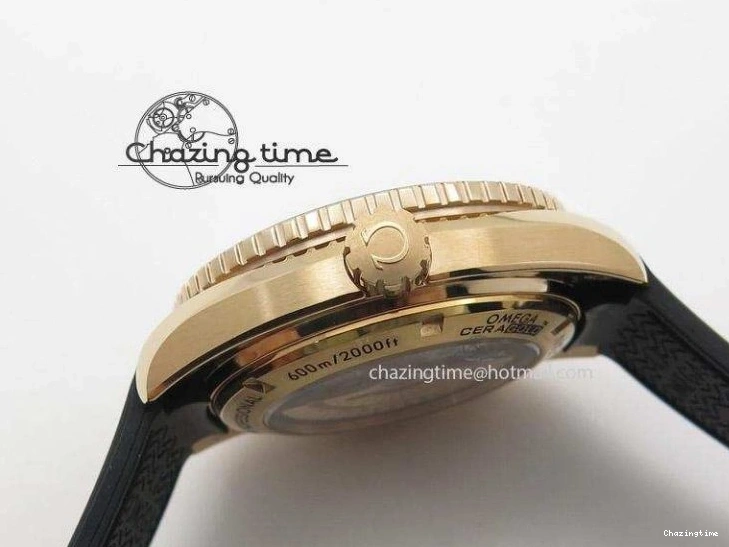 0112 Bright Planet Ocean Professional Rose Gold Liquid Metal V6F 45mm on Black Rubber Strap A 8287